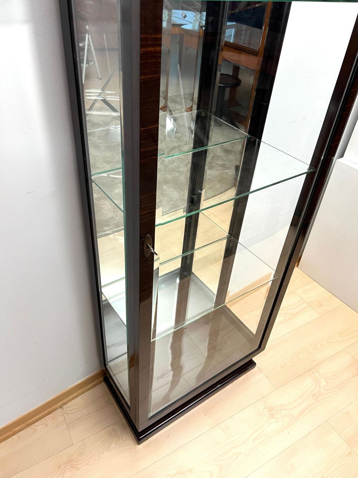 Furniture Art Deco Display Cabinet, 3 Sides Glass, Macassar Veneer, France, Circa 1930 photo