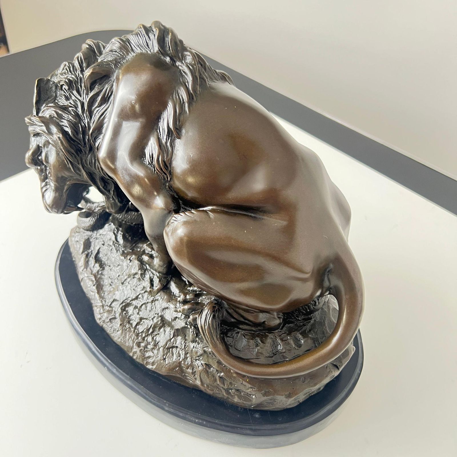 Bronze Sculpture, Lion With Snake, After A. Barye, France, 20th Century. photo for sale