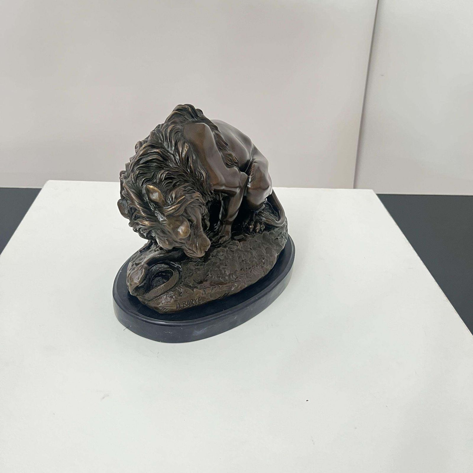 photo buy Bronze Sculpture, Lion With Snake, After A. Barye, France, 20th Century.