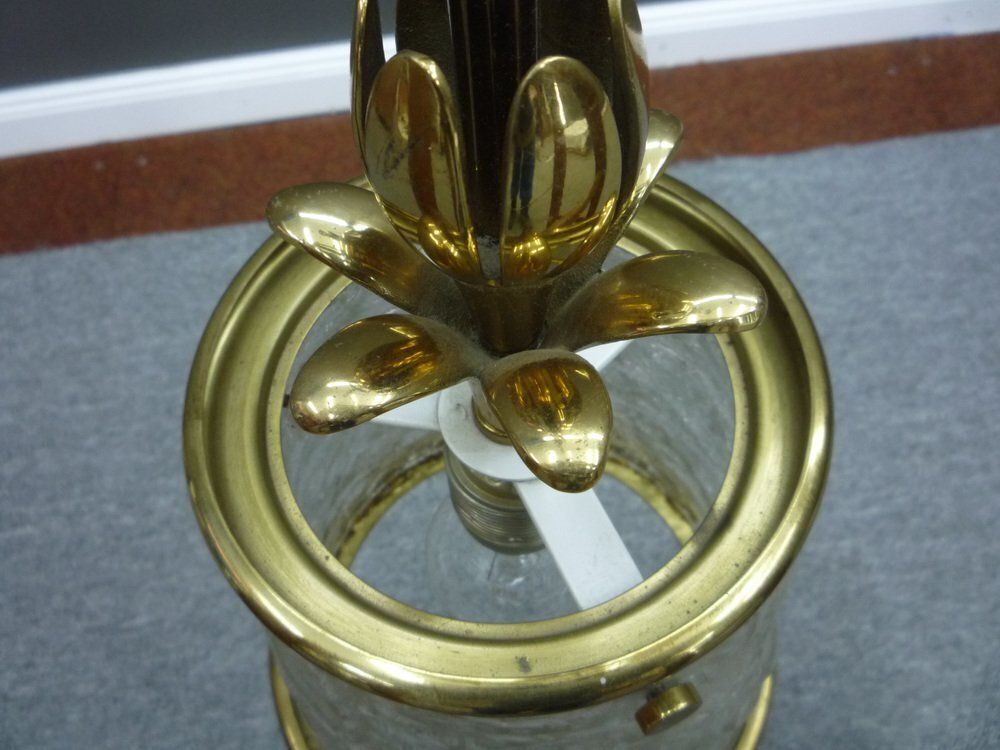 Vintage Pendant Lamp In Ice Glass And Brass, 1960s photo vinterior