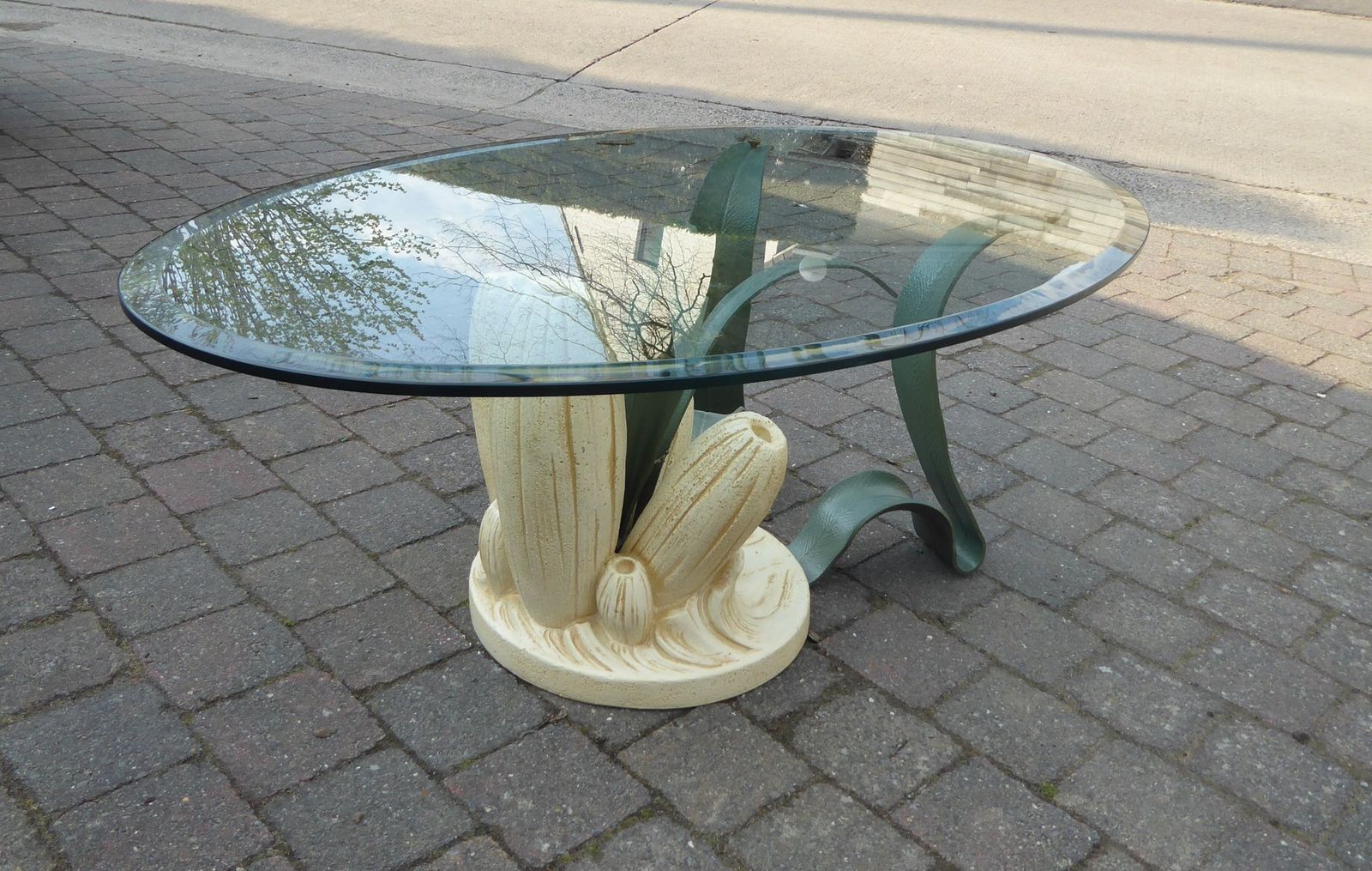 Bronze & Resin Organic Anemone Plant Coffee Table With Glass Top, 1970s photo vinterior