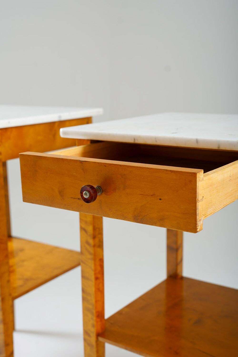 photo furniture Pair Of Swedish Birch And Marble Bedside Tables