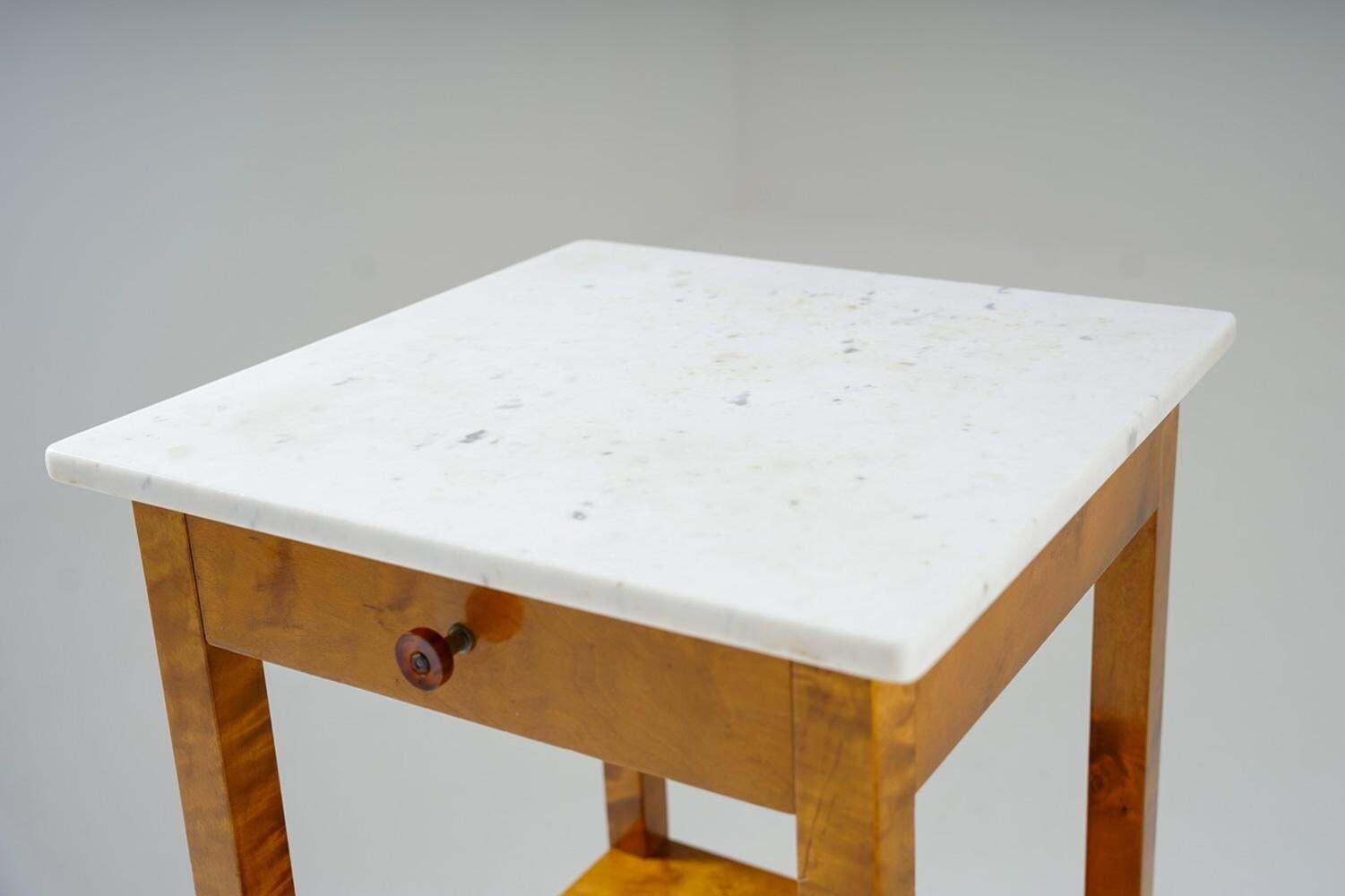 photo for sale Pair Of Swedish Birch And Marble Bedside Tables