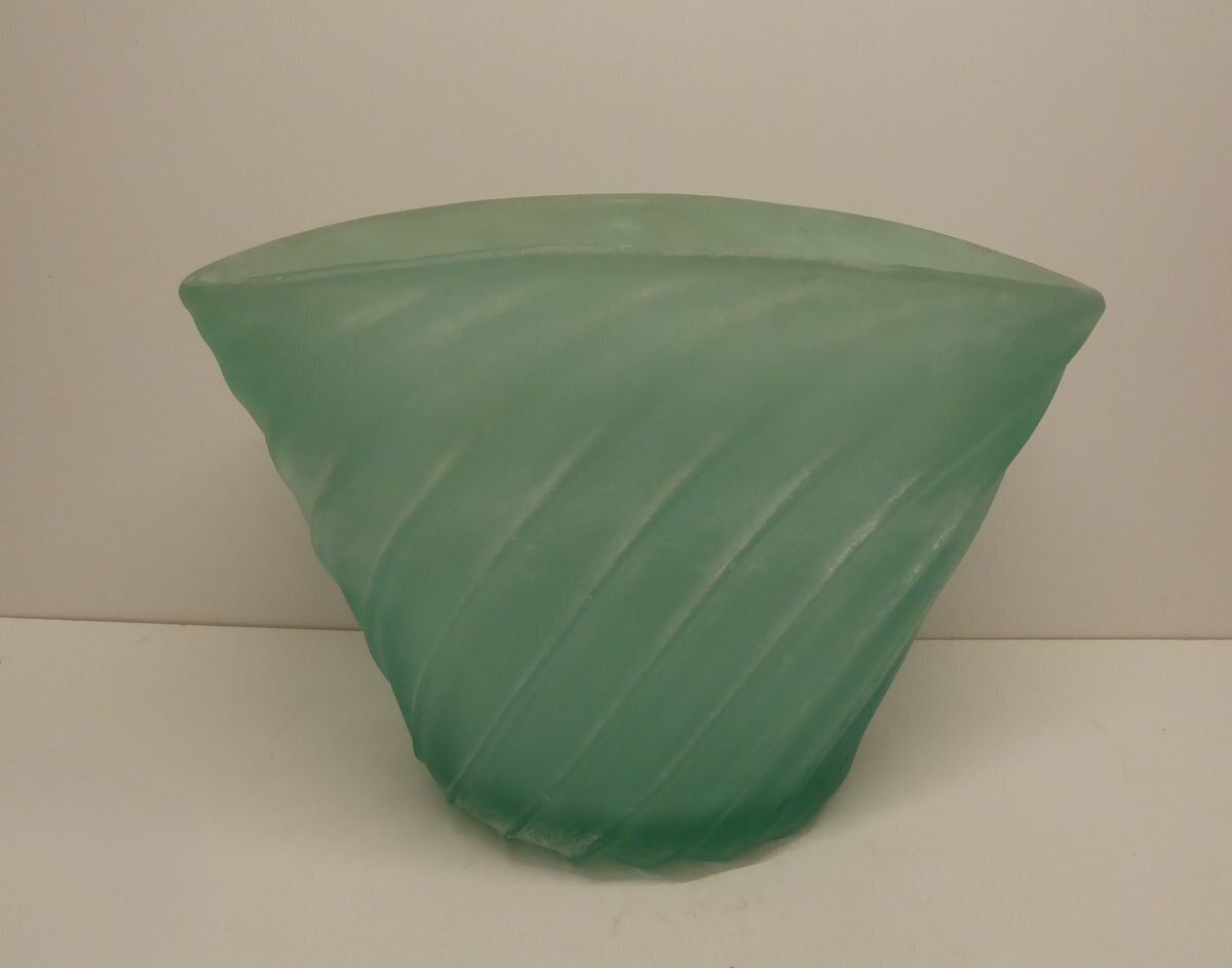 Large Vintage Aqua Blue / Green Scavo Murano Glass Vase By Cenedese