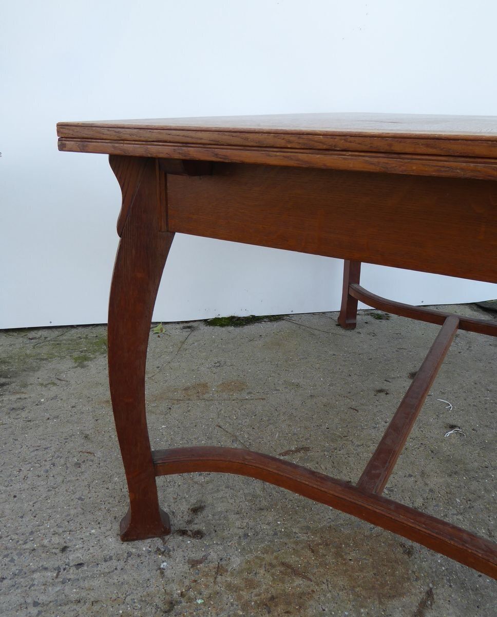 Antique Belgian Art Deco Oak Dining Table By Gustave Serrurier Bovy photo vinterior