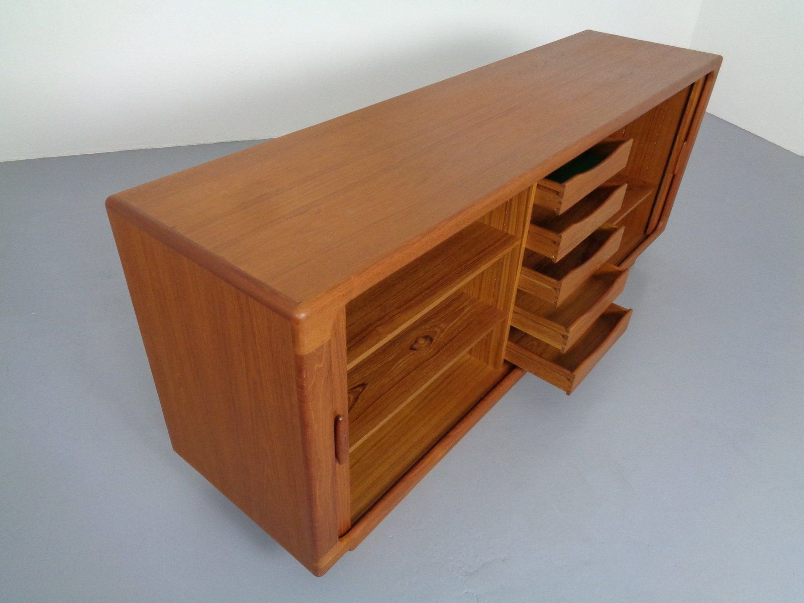 Large Teak Tambour Sideboard From Dyrlund, Denmark, 1970s photo buy