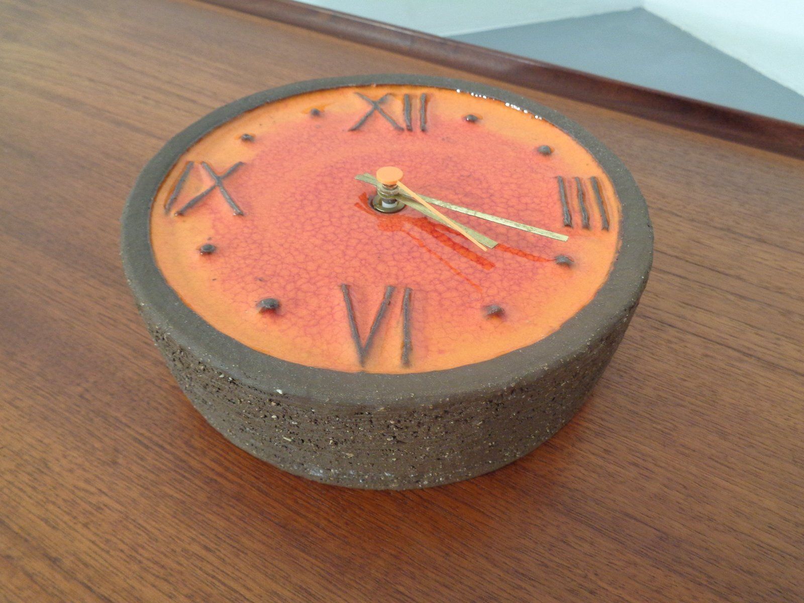 Orange Ceramic Wall Clock From Krösselbach, Germany, 1970s photo vintage