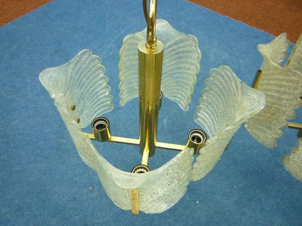 Decorative Regency Murano Glass & Brass Ceiling Lamps, 1960s, Set Of 2 photo 1266.0