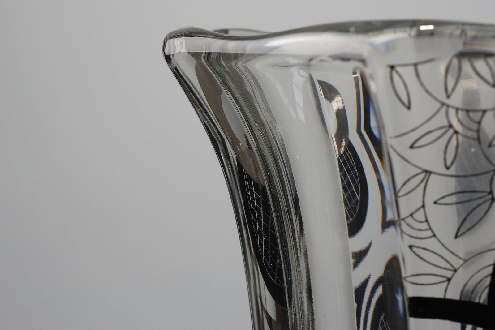 Art Deco Glass Vase With Black Graphic Decoration, France, 1940s photo 782.0