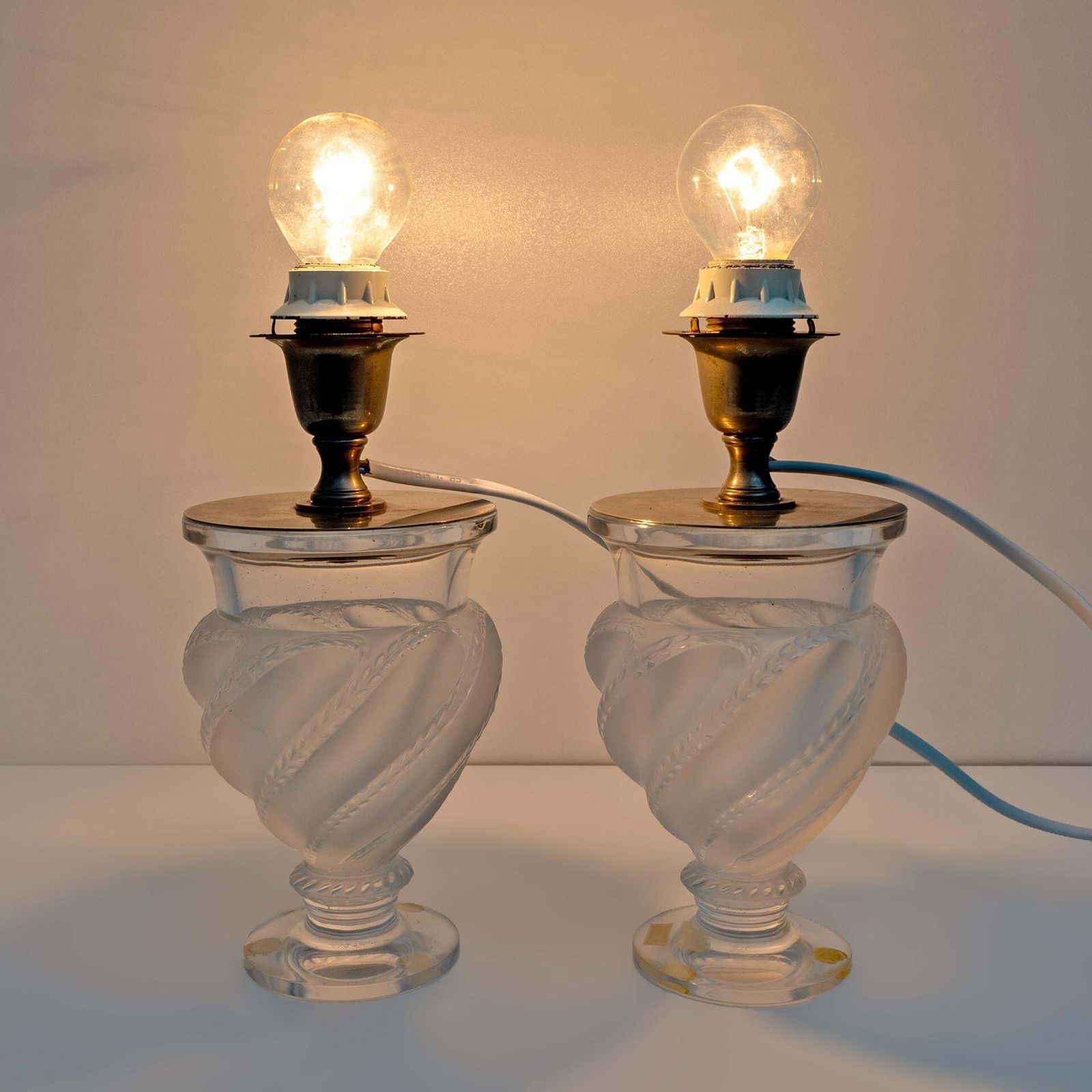Pair Of Lamps   "Ermenonville" Signed Lalique   Crystal, Vintage 1960s photo buy