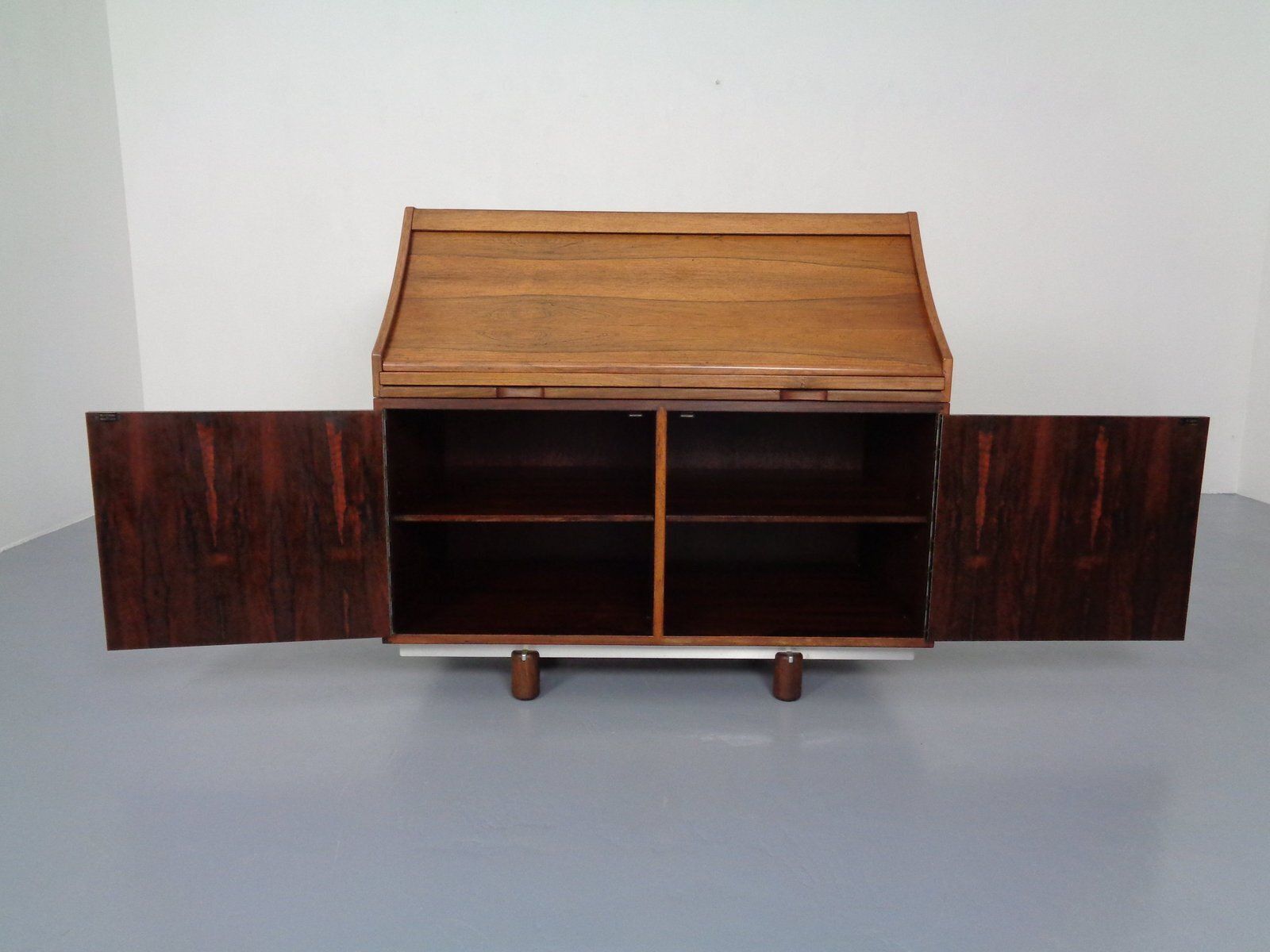 Rosewood And Leather Tambour Writing Desk By Gianfranco Frattini For Bernini, Italy, 1964 photo for sale