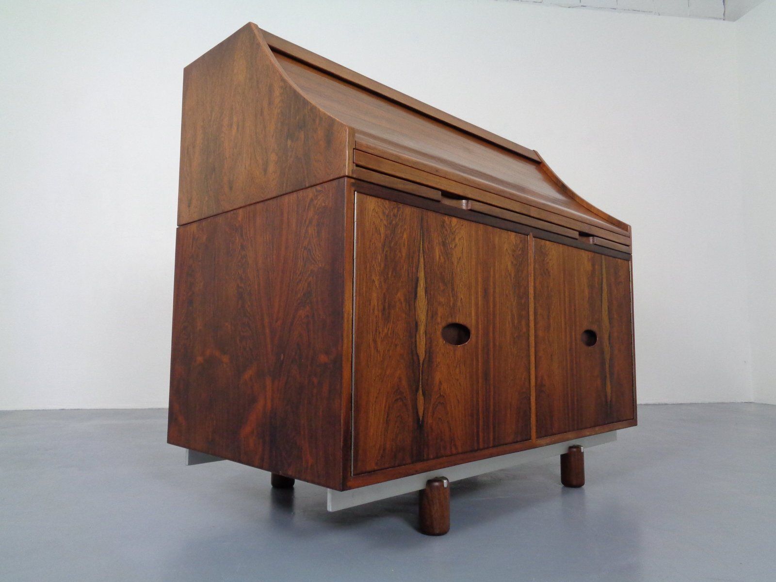 Rosewood And Leather Tambour Writing Desk By Gianfranco Frattini For Bernini, Italy, 1964 photo Furniture