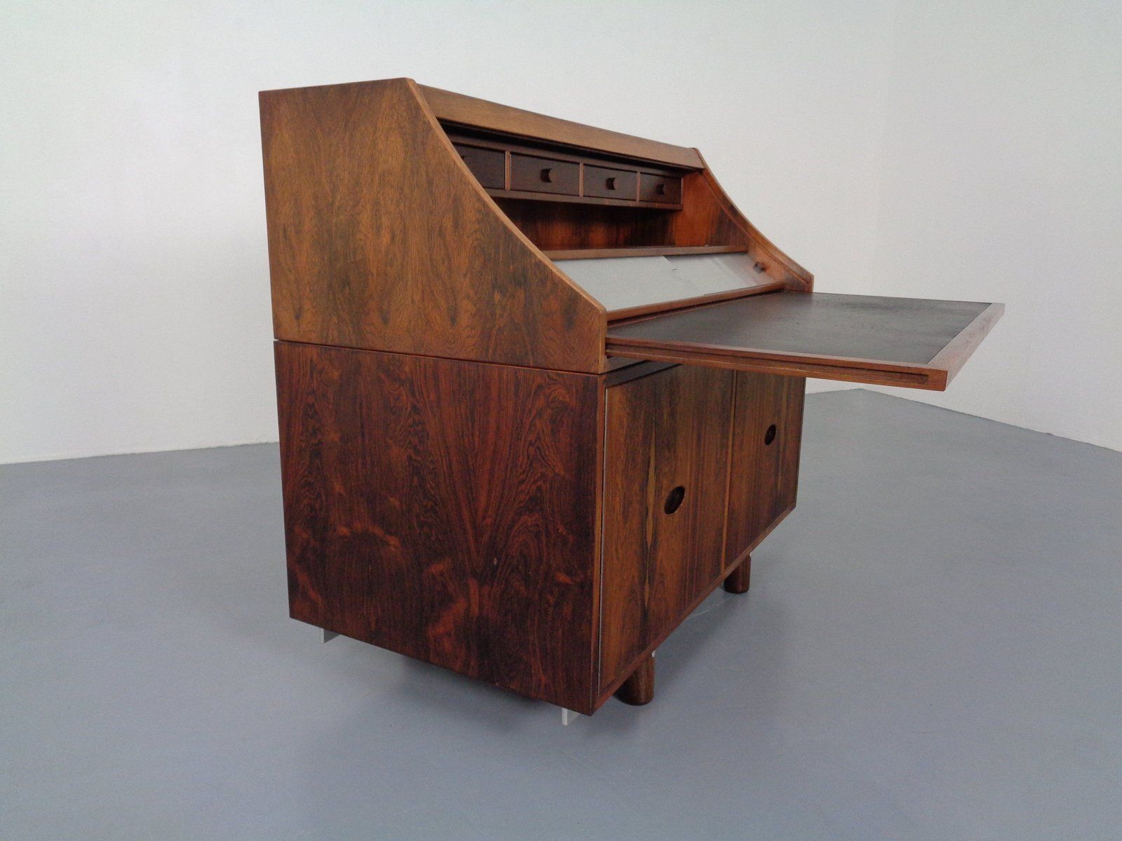 Rosewood And Leather Tambour Writing Desk By Gianfranco Frattini For Bernini, Italy, 1964 photo 4250.0