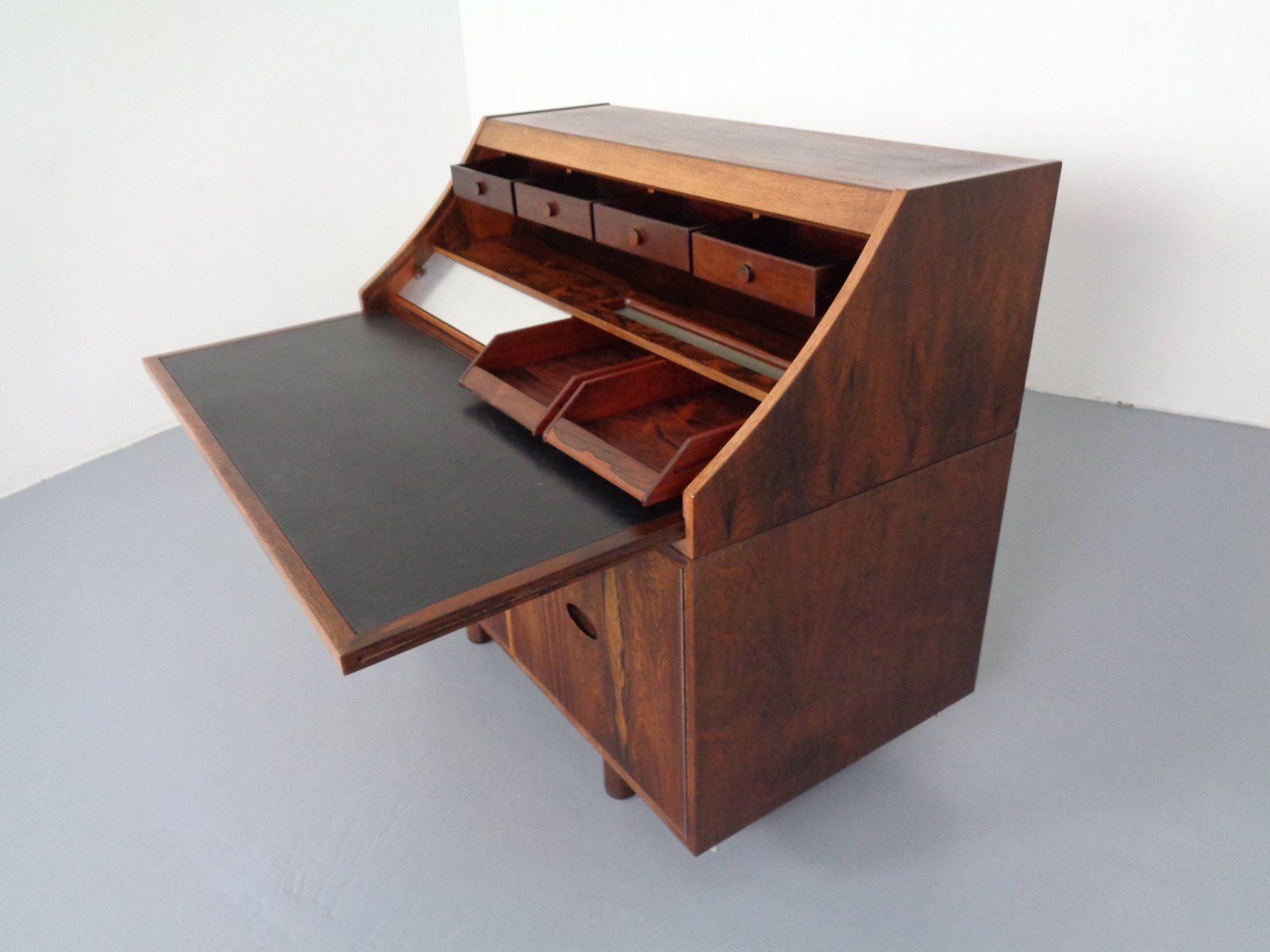 Rosewood And Leather Tambour Writing Desk By Gianfranco Frattini For Bernini, Italy, 1964 photo buy
