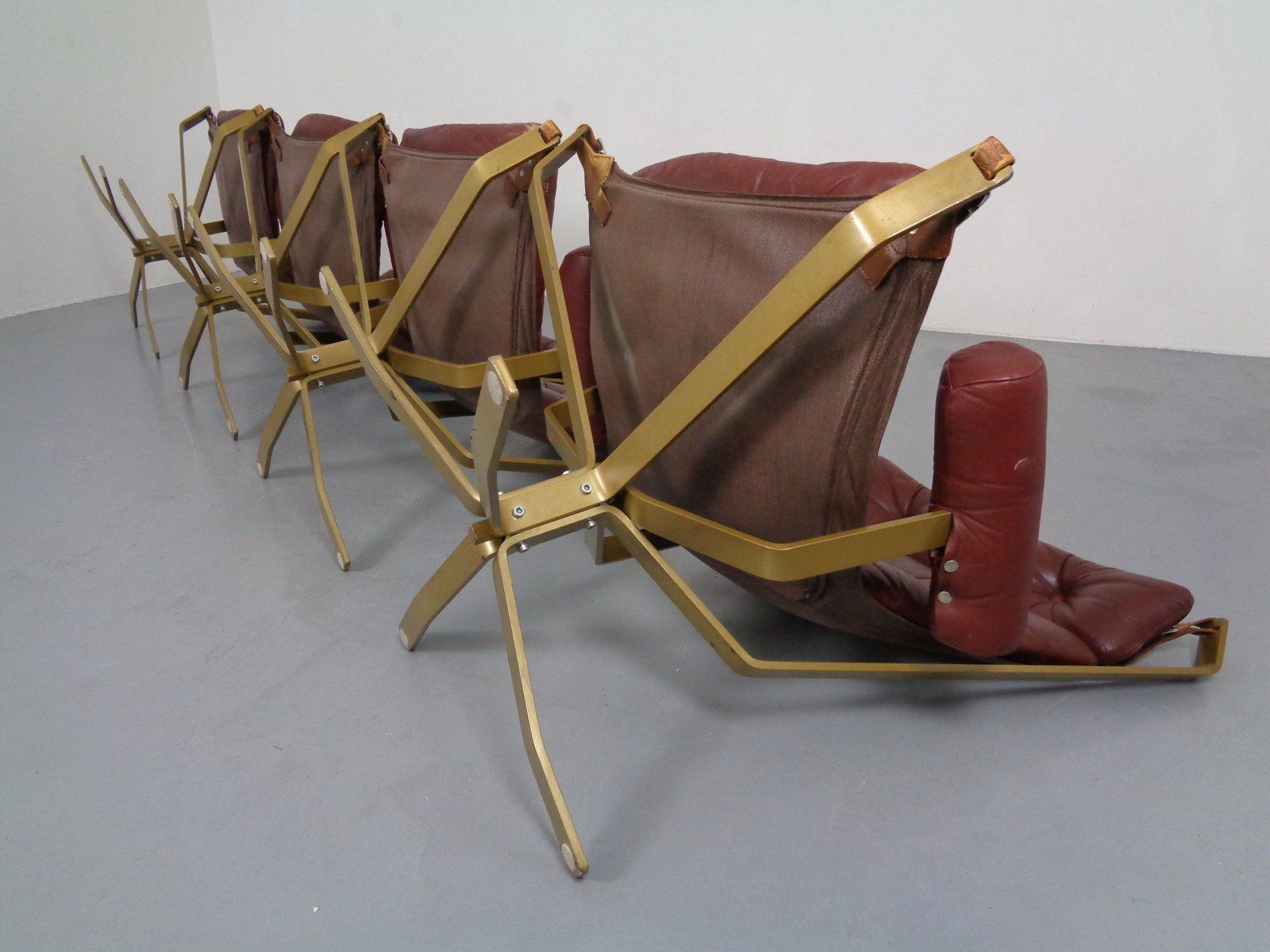 Furniture Danish Leather & Steel Super Star Chairs From Trygg, Denmark, 1970s, Set Of 4 photo