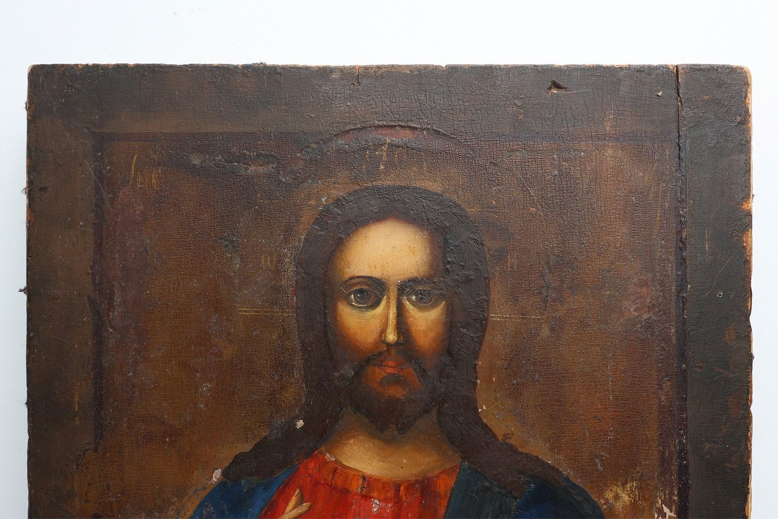 Religious Icon Of Christ Pantocrator, 1800s, Painting On Wood photo for sale