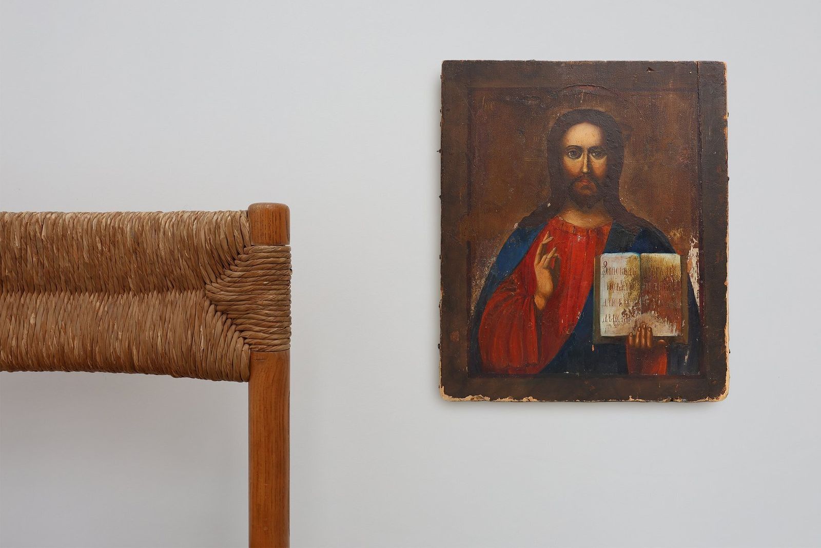 Religious Icon Of Christ Pantocrator, 1800s, Painting On Wood photo Art