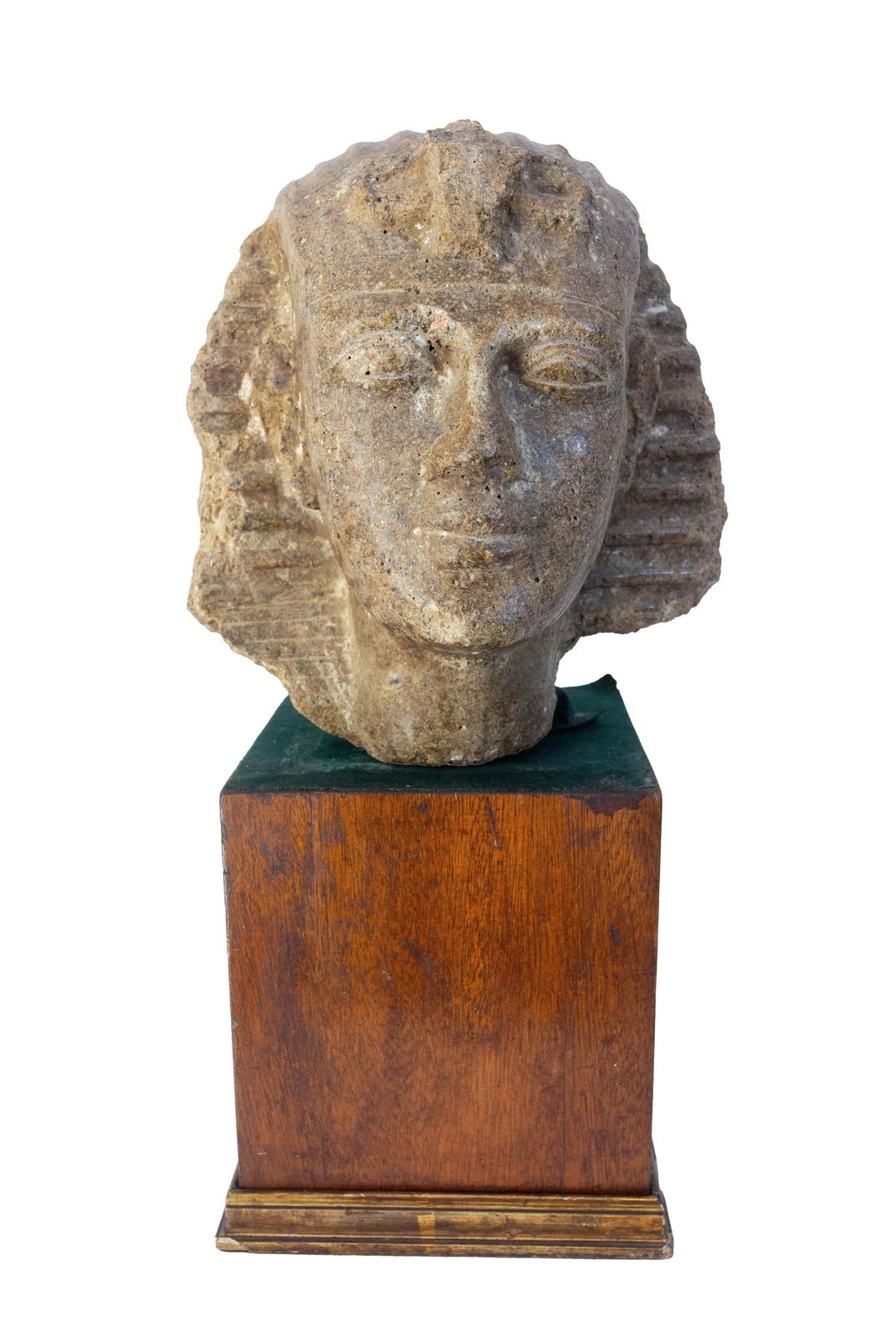 Egyptian Cement Pharaoh Bust Statue I Pedestal Late 19th Century photo for sale