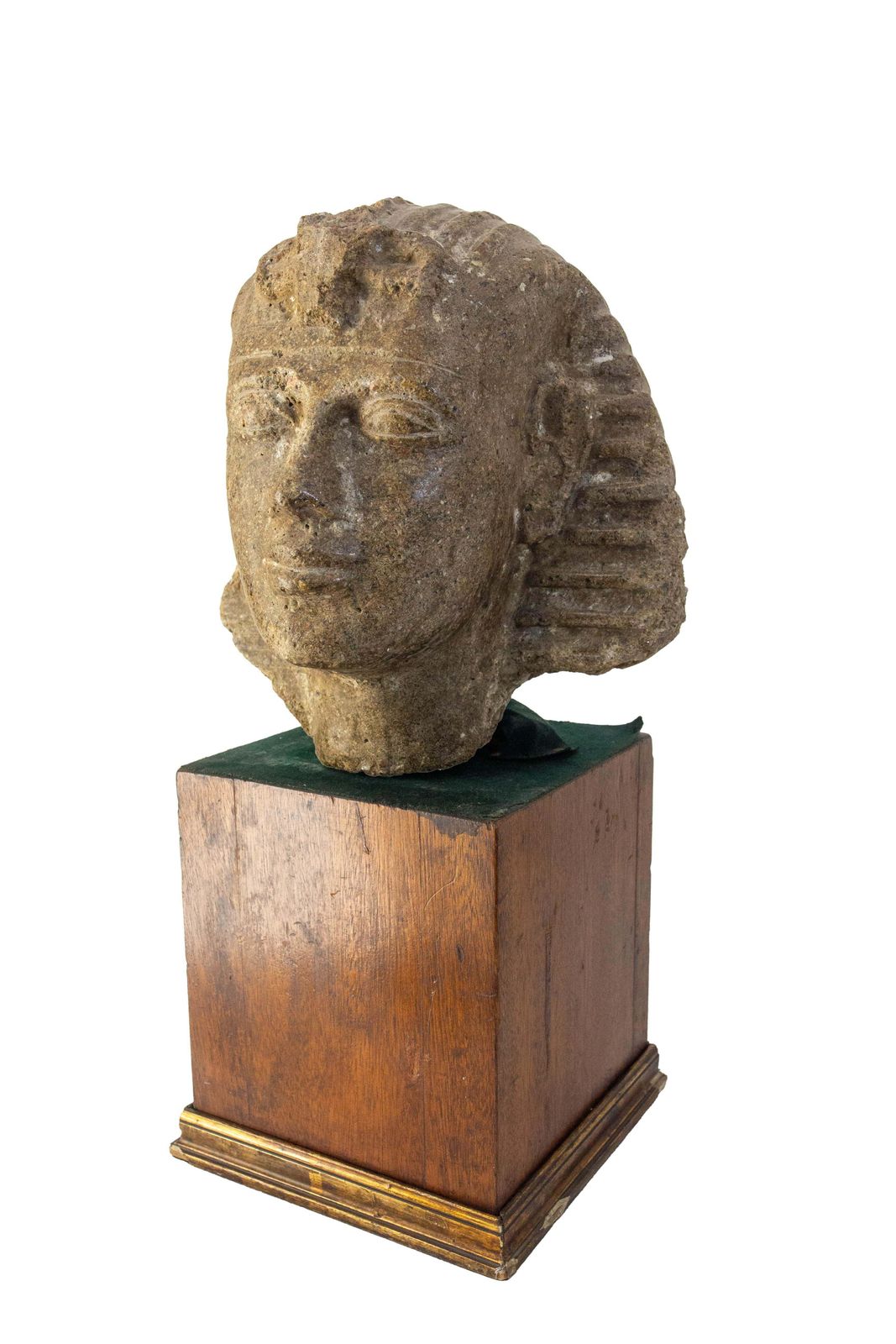 Egyptian Cement Pharaoh Bust Statue I Pedestal Late 19th Century photo Art