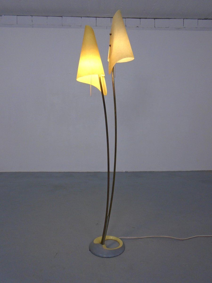 Fiberglass & Brass Floor Lamp By Carl Auböck For Dame & Co. Neheim, Germany, 1950s photo buy