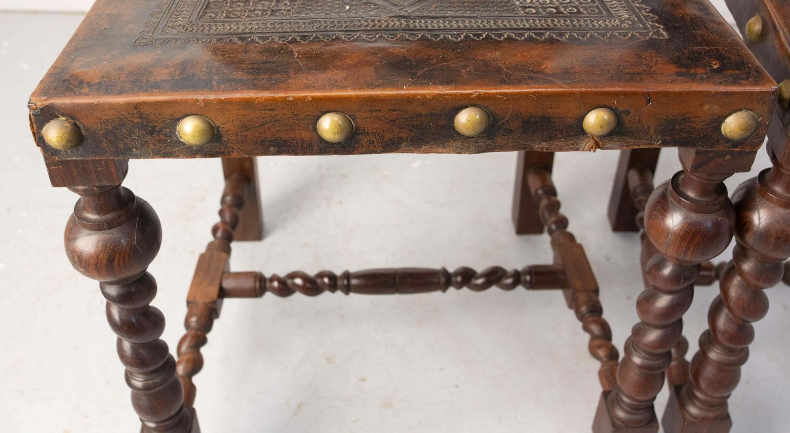 Furniture Pair Of Middle East Chairs Oak & Leather With Studs 1920 photo