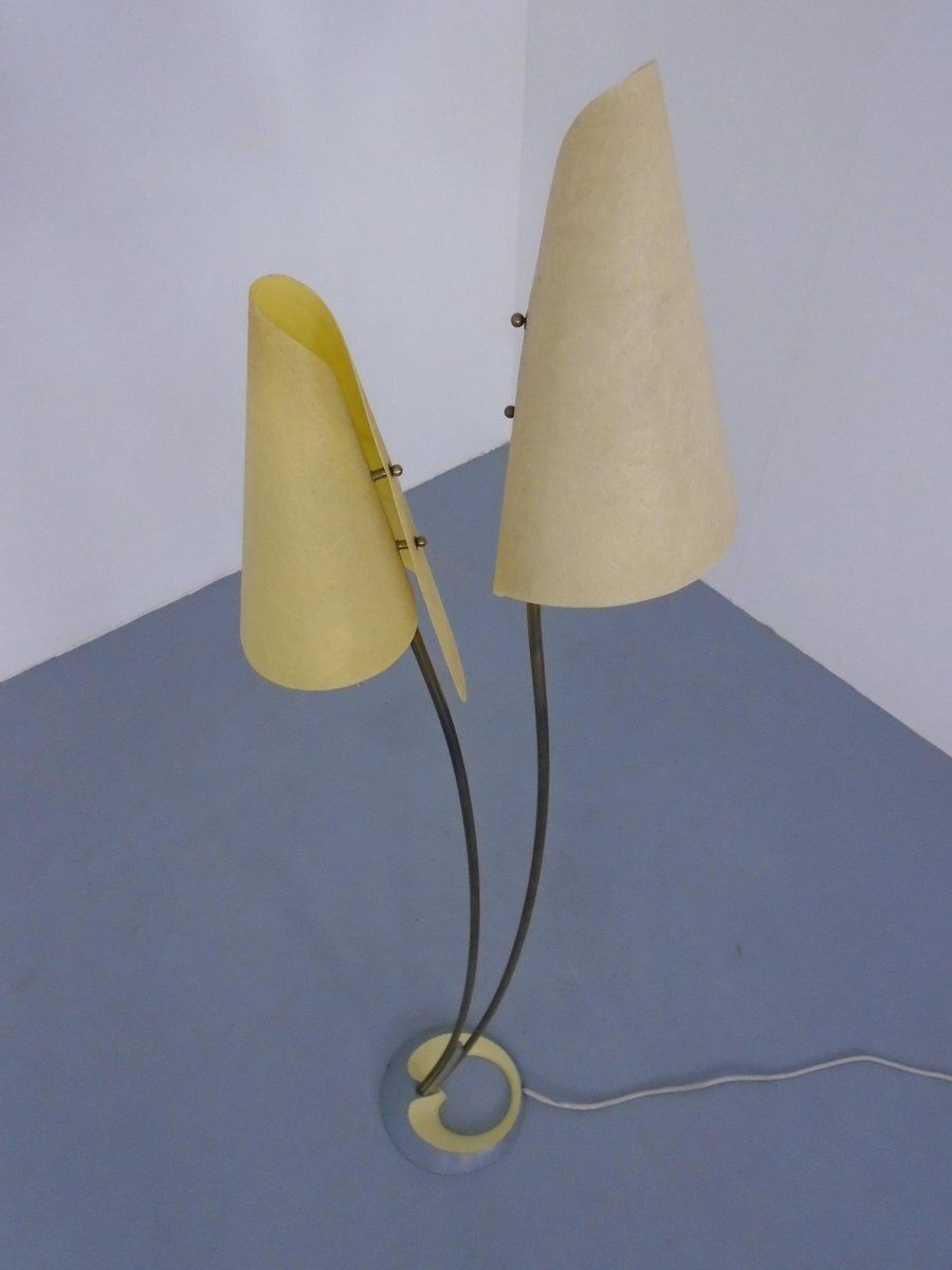 Lighting Fiberglass & Brass Floor Lamp By Carl Auböck For Dame & Co. Neheim, Germany, 1950s photo
