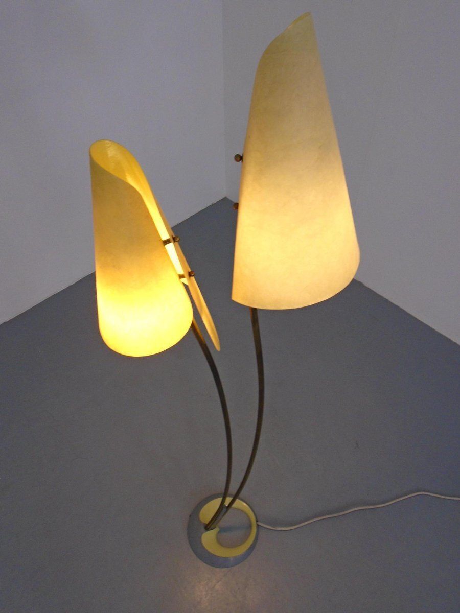 photo vinterior Fiberglass & Brass Floor Lamp By Carl Auböck For Dame & Co. Neheim, Germany, 1950s