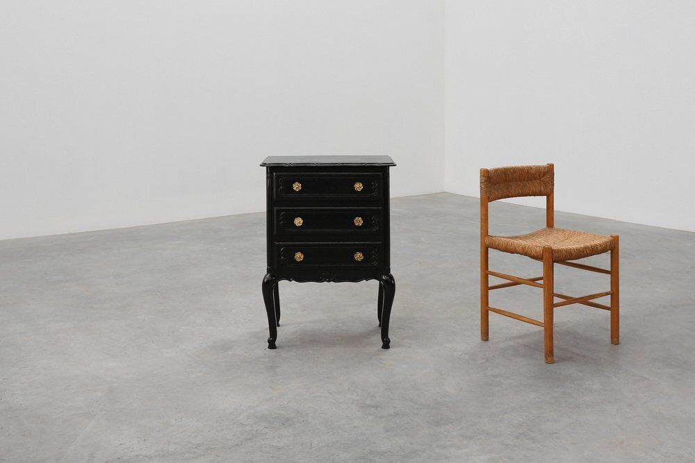 Louis XV Chest Of Drawers In Black Lacquered Oak, France, 1950s photo for sale