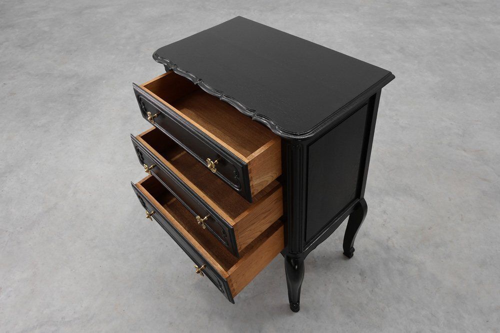 Louis XV Chest Of Drawers In Black Lacquered Oak, France, 1950s photo buy