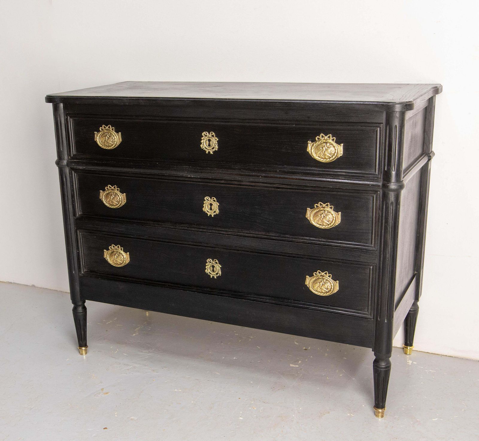 French Louis XVI Style Black Wood Commode Chest Of Drawers Circa 1980 photo furniture