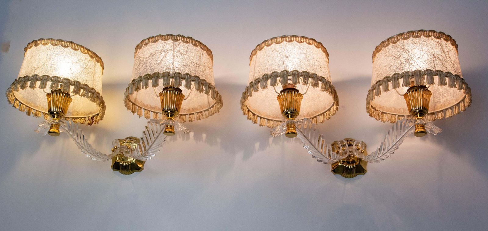 Pair Of Double Sconces Brass And Resin With Lampshades, Louis XV Style C 1960 photo furniture