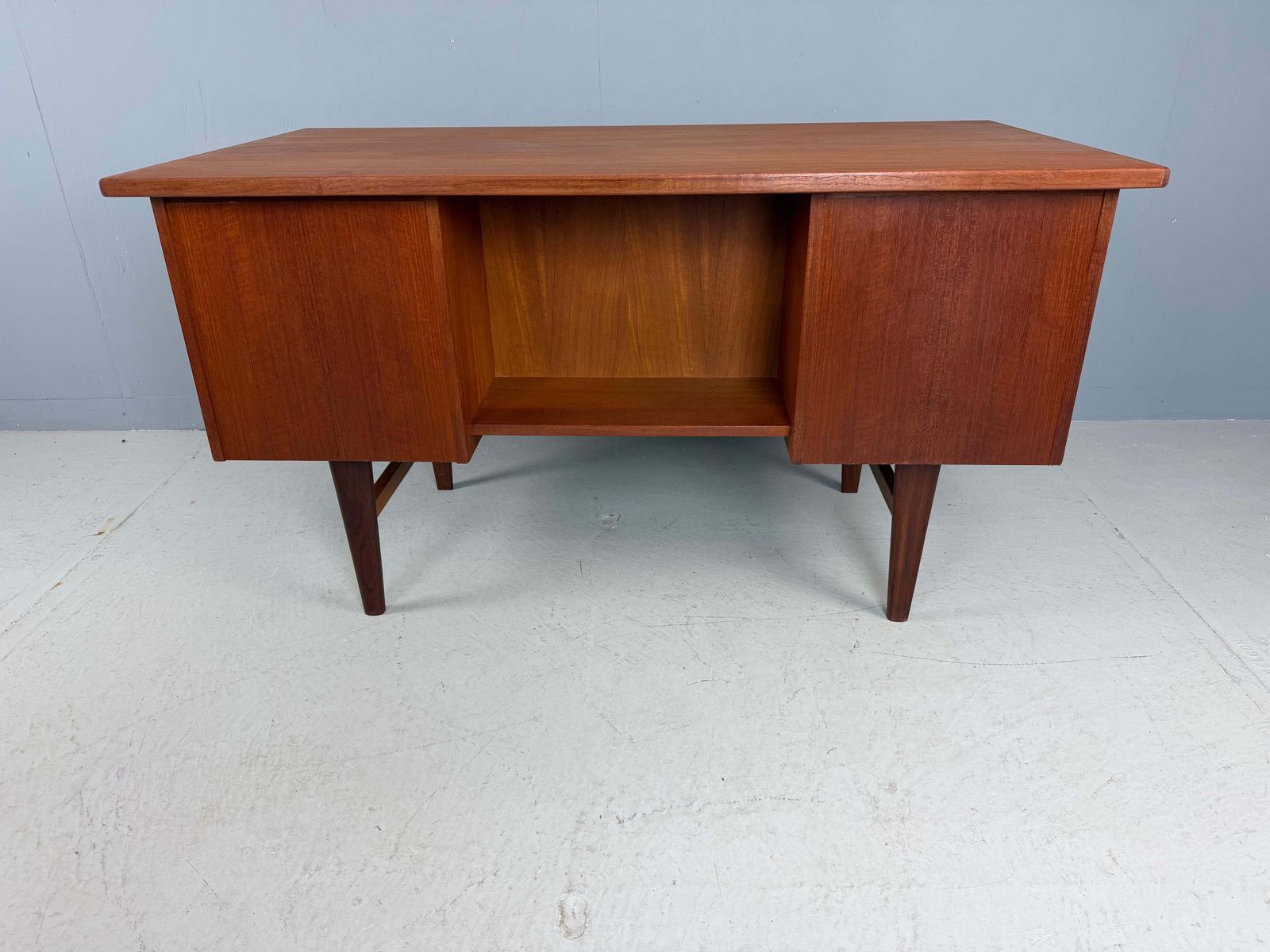 Scandinavian Modern Teak Desk With Backside Book Shelving, 1960, Denmark photo vintage