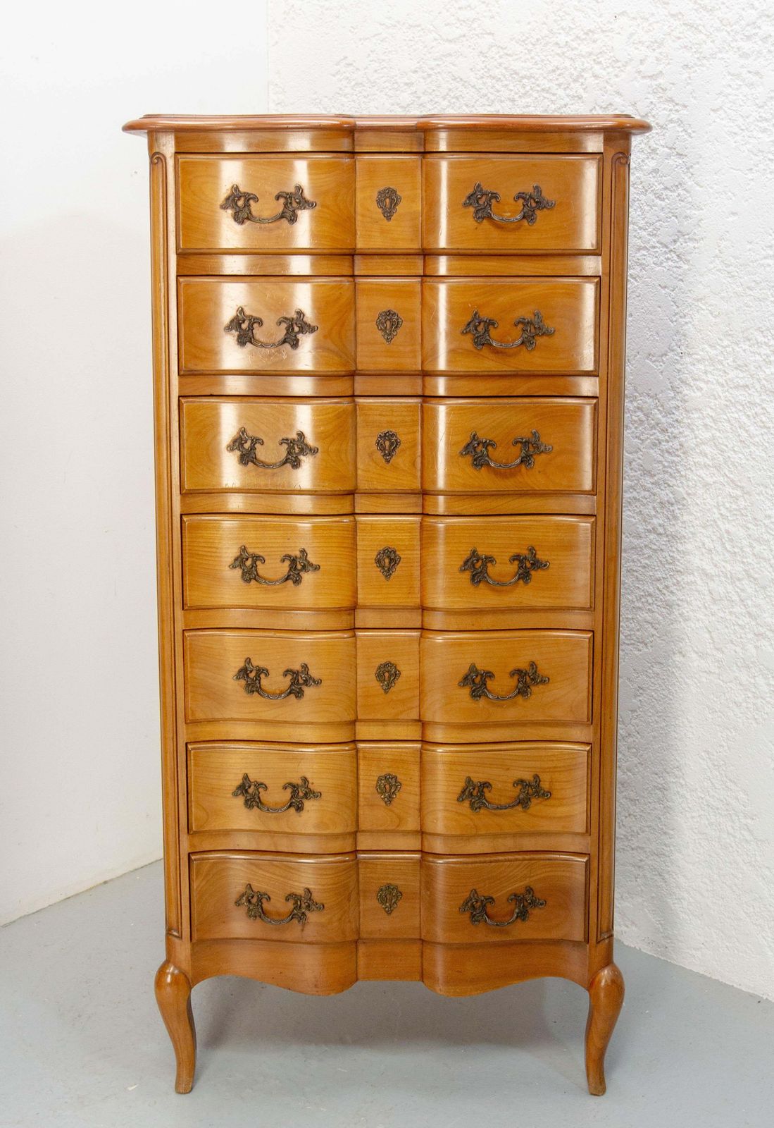 French Louis XV Style Cherry Wood Commode Semainier Chest Of Drawers C. 1980 photo furniture