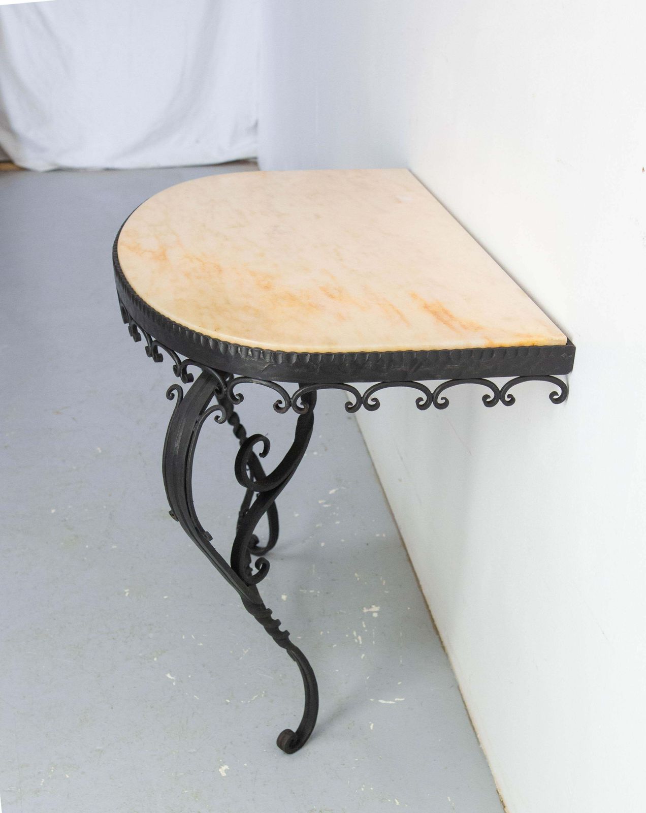 French Wrought Iron And Marble Top Console, Louis XV Style, Mid Century photo vinterior