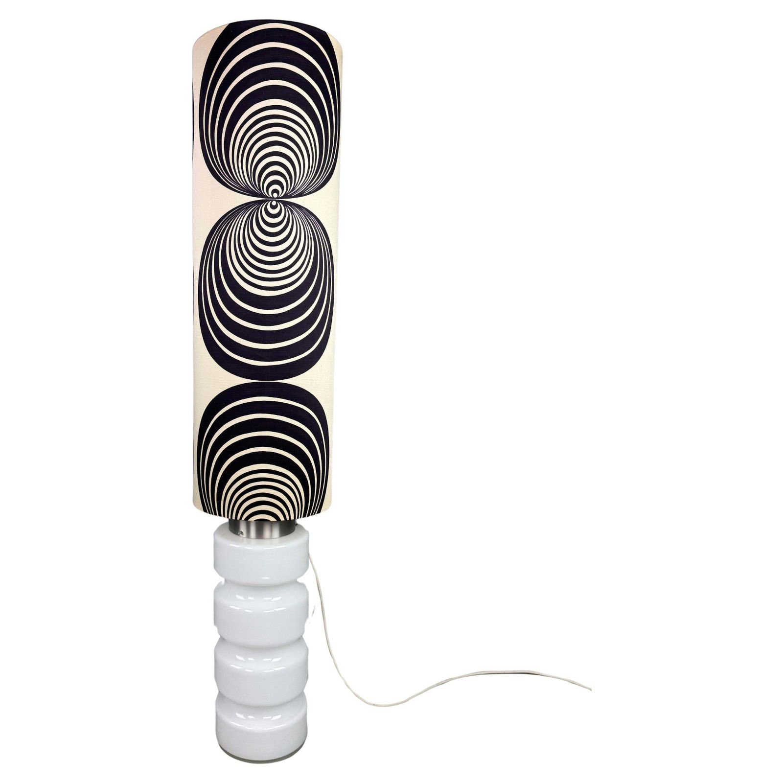White Glass 59 Inch Floor Lamp  3 Way Switch  Seventies Lampshade  Germany