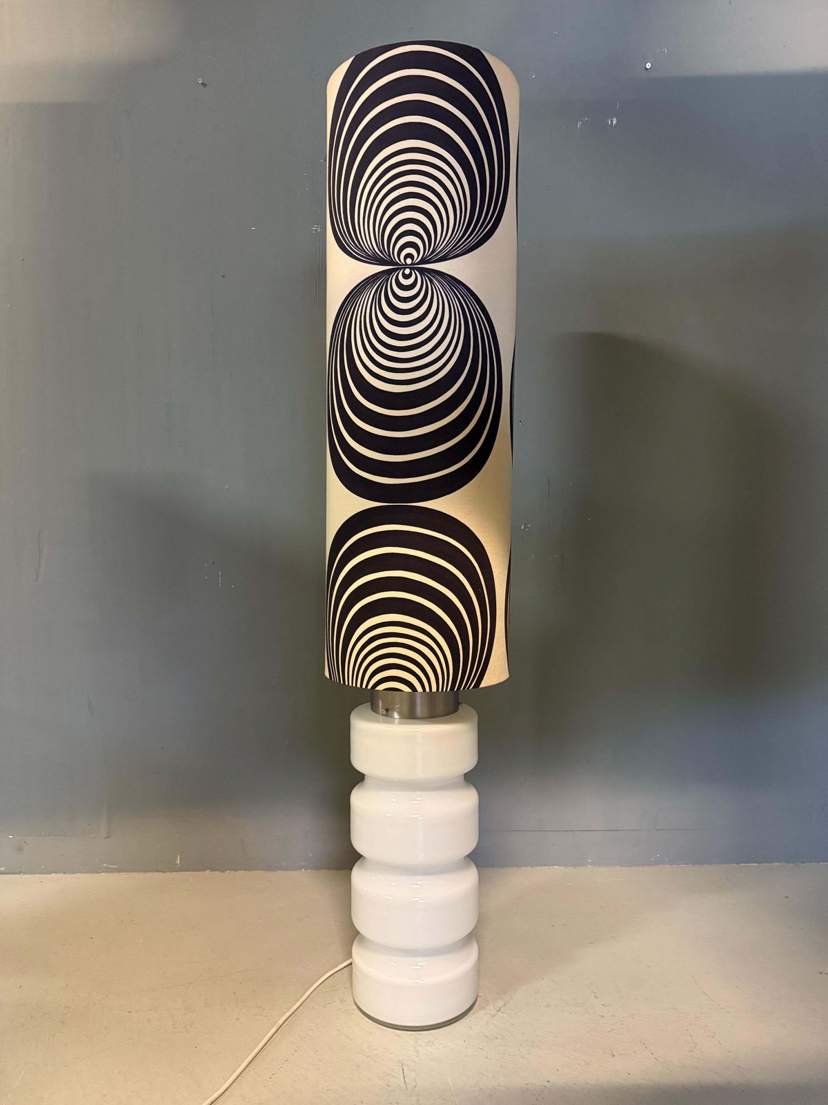 White Glass 59 Inch Floor Lamp  3 Way Switch  Seventies Lampshade  Germany photo Lighting
