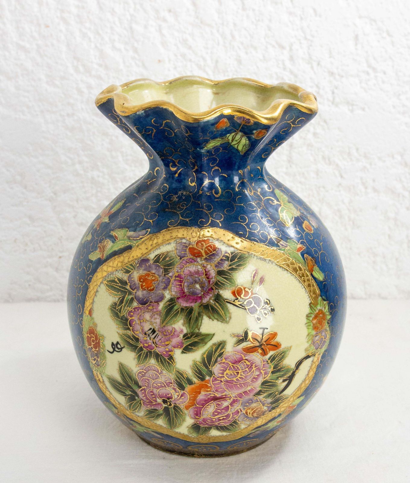 Chinese Enamaled Deep Blue Vase With Vegetal Motifs Circa 1900 photo furniture