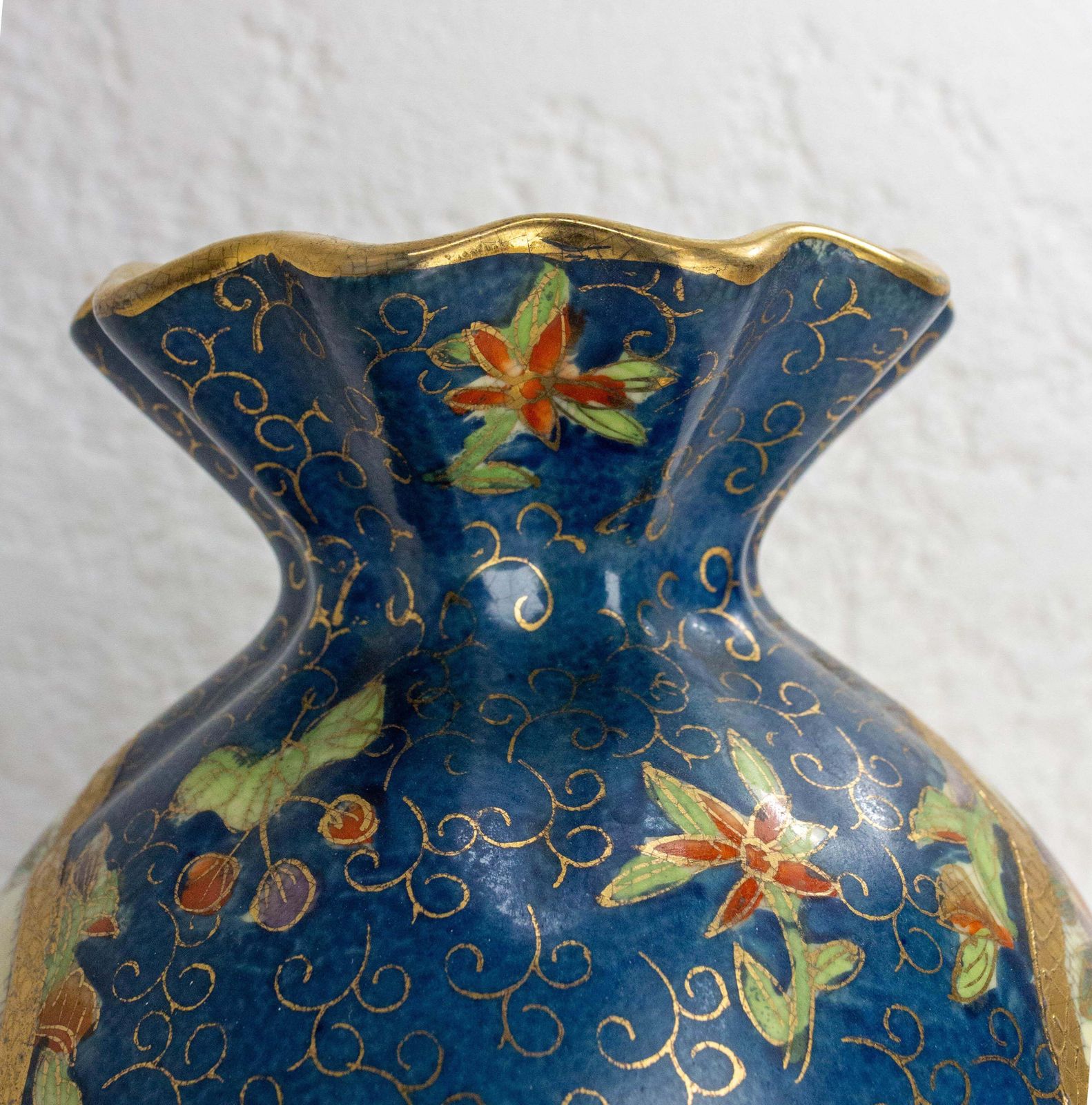 Chinese Enamaled Deep Blue Vase With Vegetal Motifs Circa 1900 photo vinterior