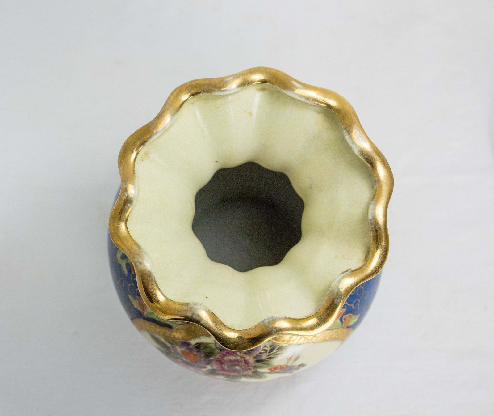 photo furniture Chinese Enamaled Deep Blue Vase With Vegetal Motifs Circa 1900