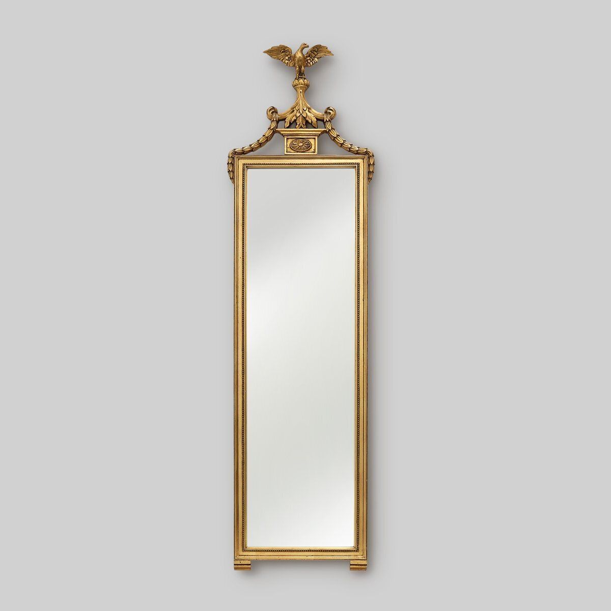 Vintage Gilded Wooden Mirror With Eagle On Top, 1950s