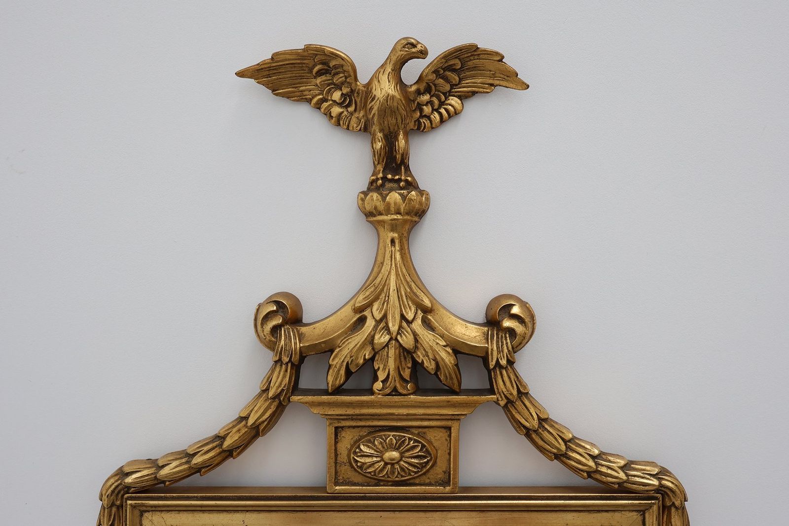 Vintage Gilded Wooden Mirror With Eagle On Top, 1950s photo for sale