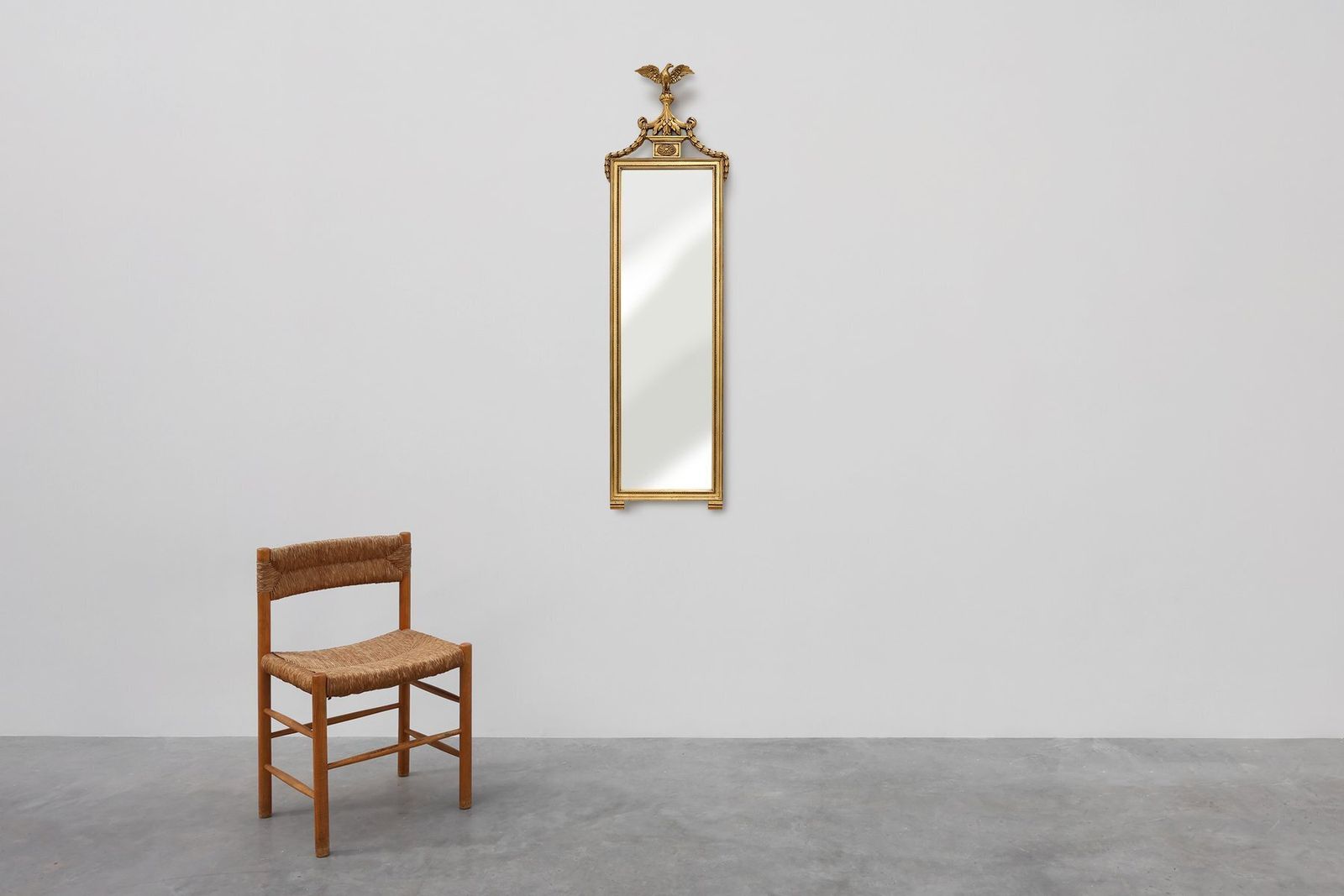 Vintage Gilded Wooden Mirror With Eagle On Top, 1950s photo Home Decor