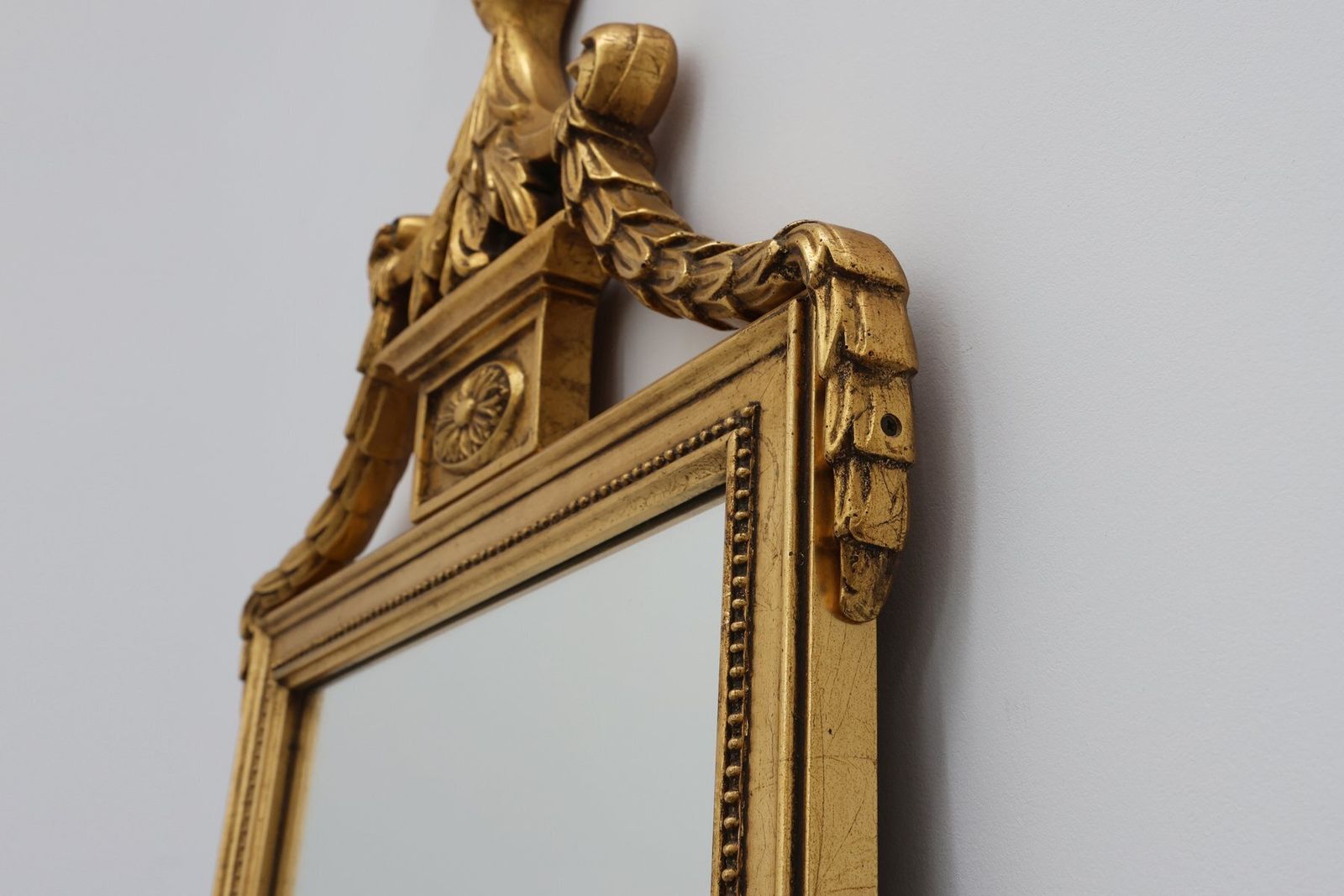 Home Decor Vintage Gilded Wooden Mirror With Eagle On Top, 1950s photo