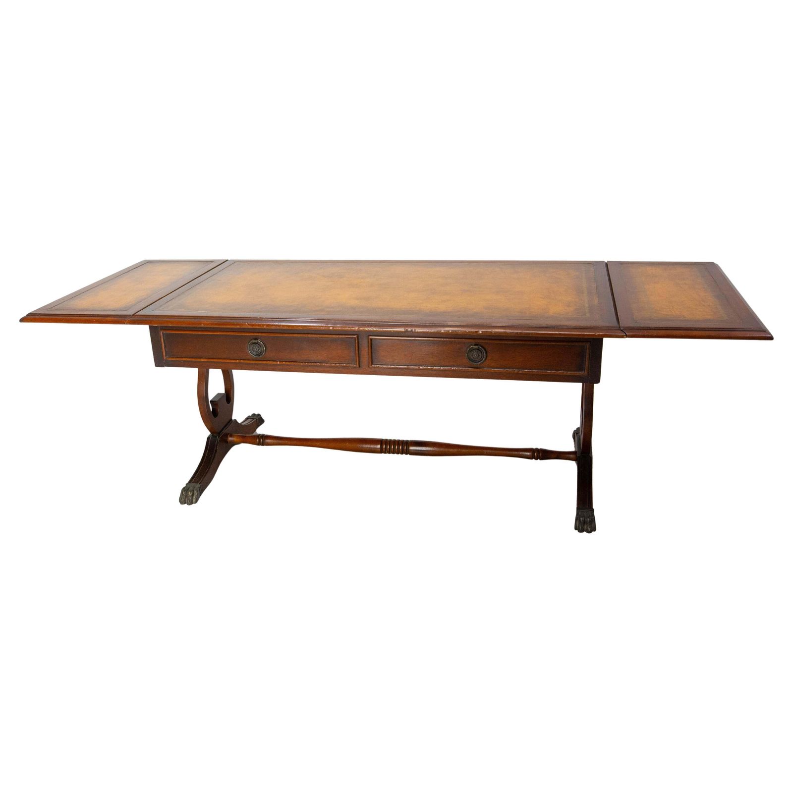 English Folding Coffee Table White Wood And Leather, Circa 1960