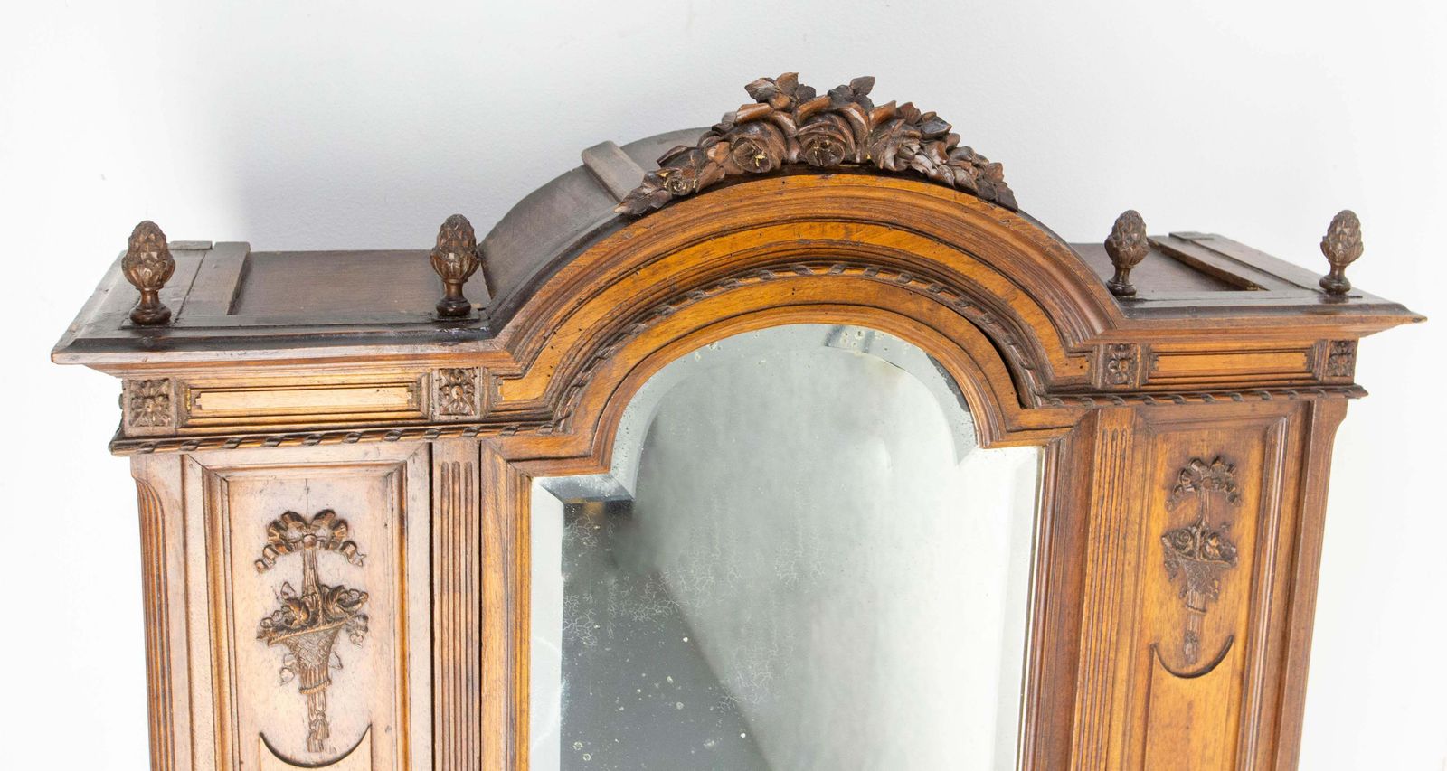 French Walnut & Beveled Mirror Little Armoire Chef D'oeuvre, Circa 1900 photo buy