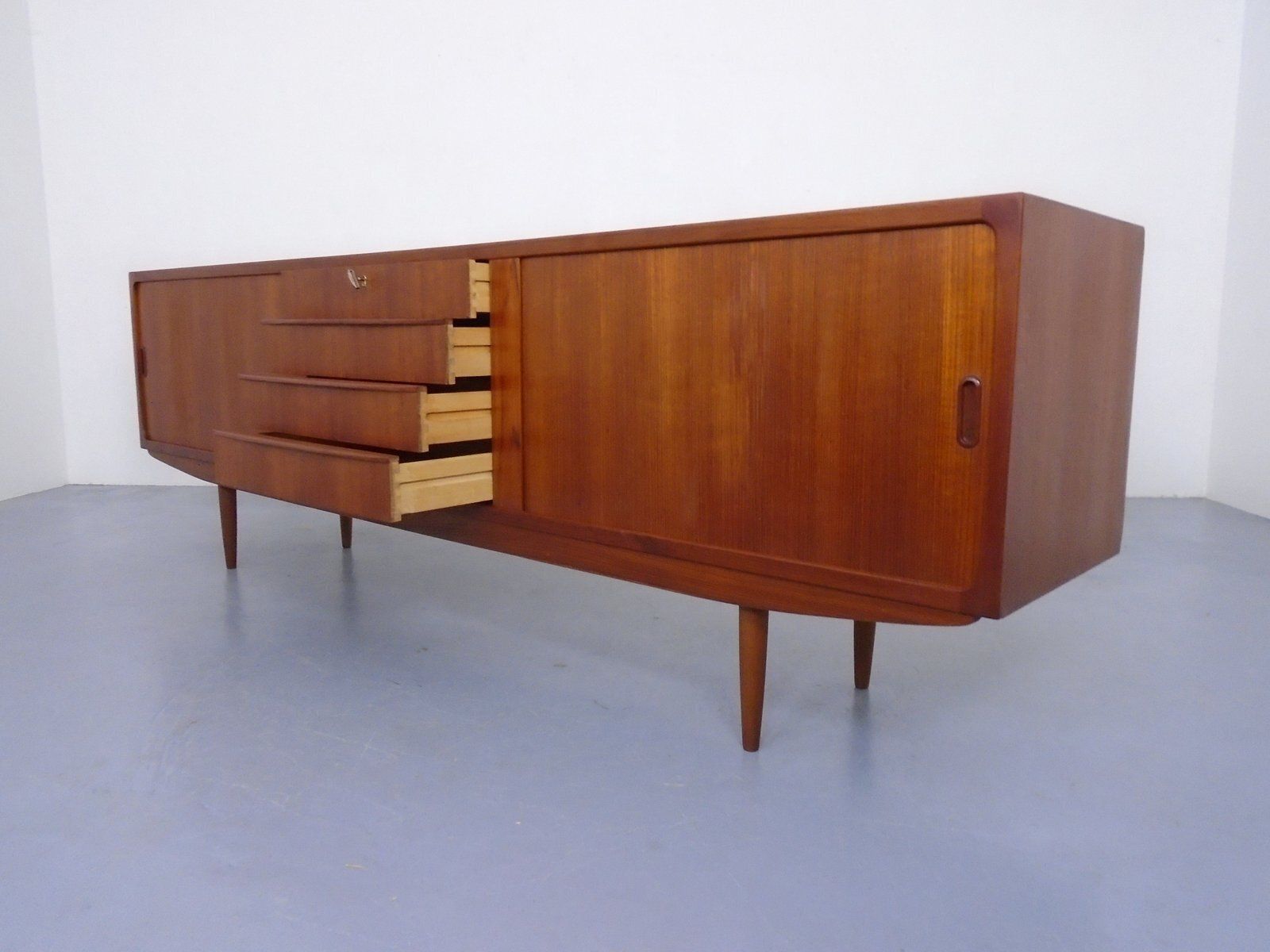 Large Teak Sideboard With Sliding Doors, Denmark, 1950s photo buy