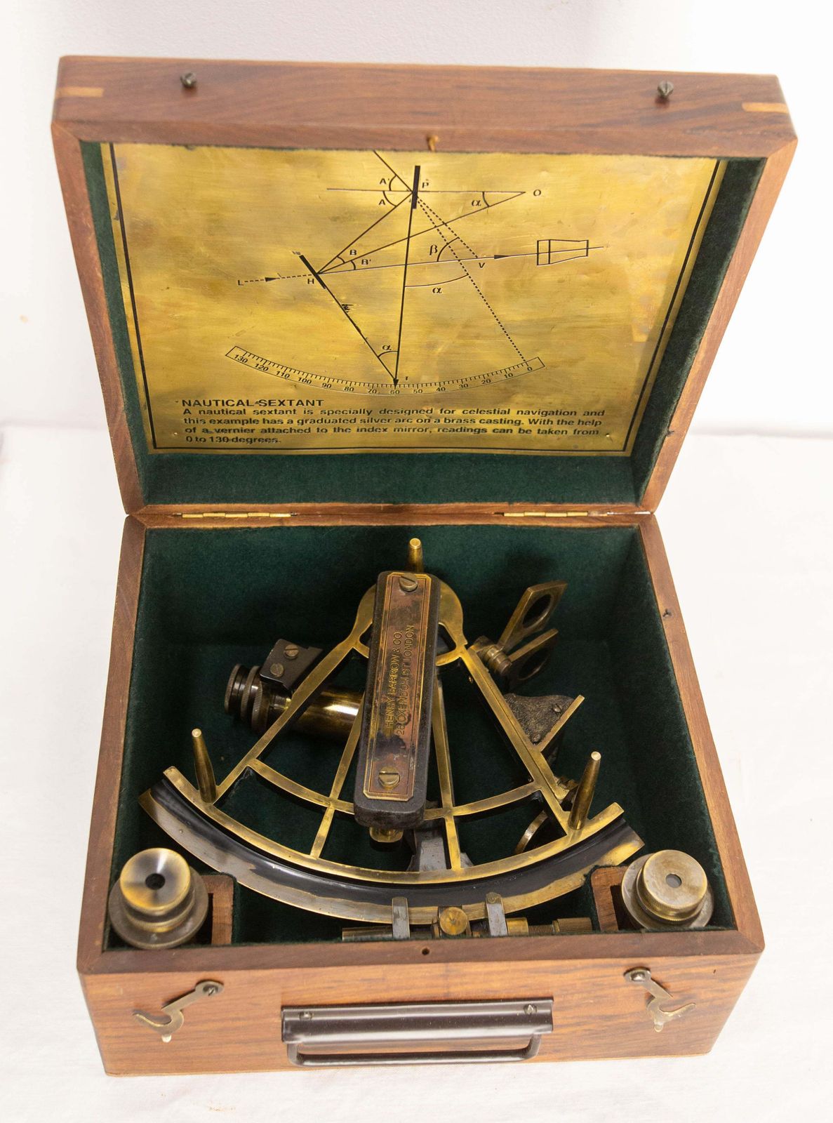 Home Decor English Antique Brass Sextant Walnut Box With Spare Parts Henry Barrow, C 1880 photo