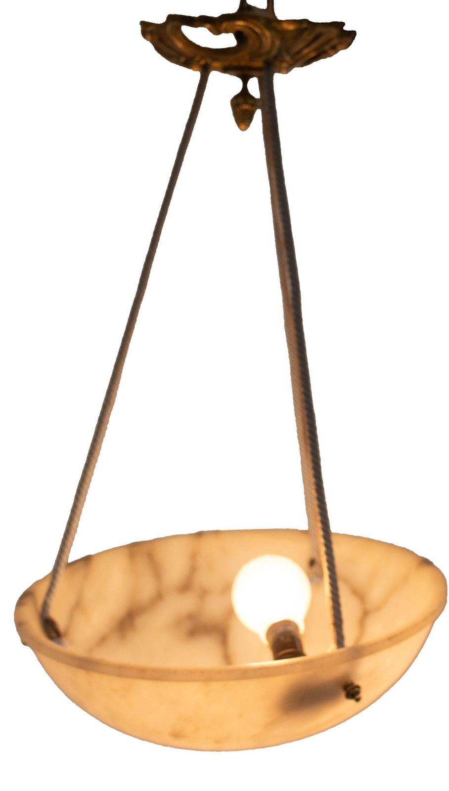 French Art Deco Lustre Alabaster Ceiling Pendant Chandelier, Circa 1930 photo Lighting