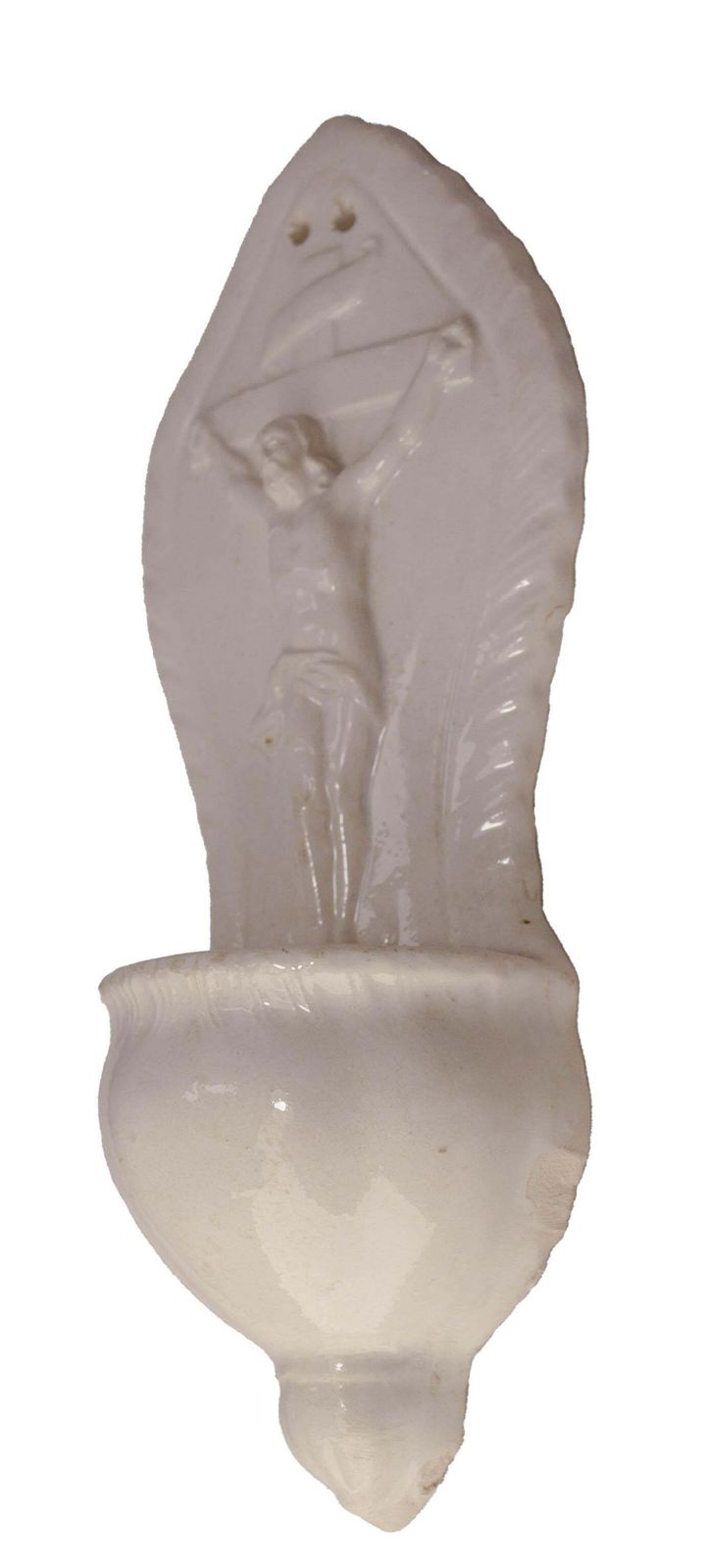 French Vintage Faience Crucifix Holy Water Font Faience Circa 1960 photo for sale