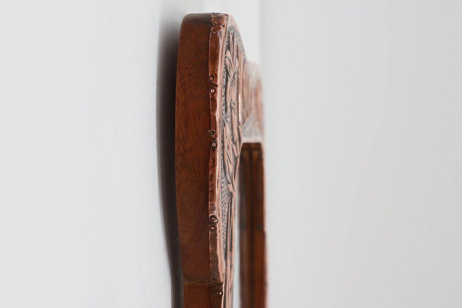 photo for sale Art Nouveau Embossed Copper And Wood Art Picture Frame, France, 1910s